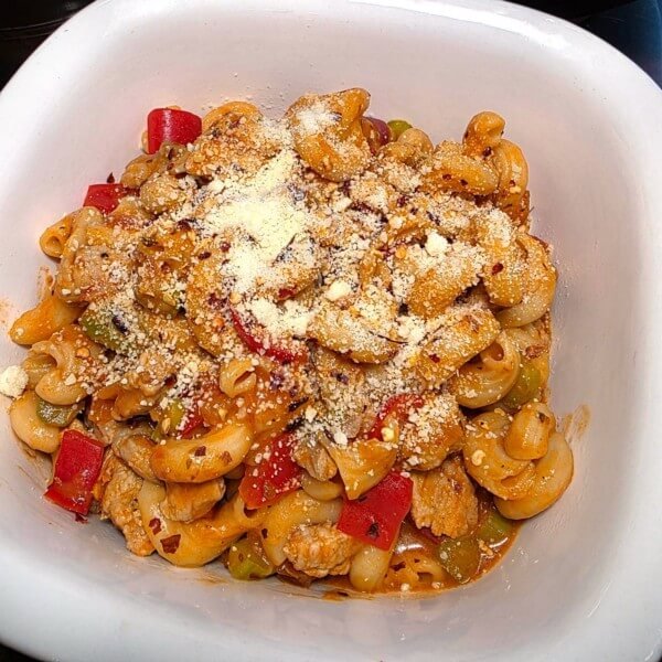 芝士蘆筍豬扒通粉+加芝士粉拌吃