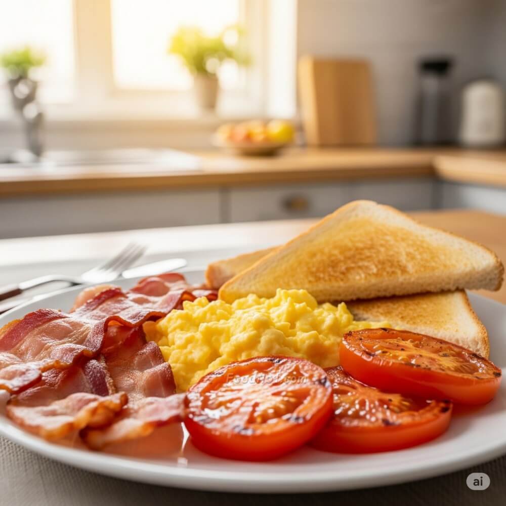 香脆煙肉炒蛋早餐盤