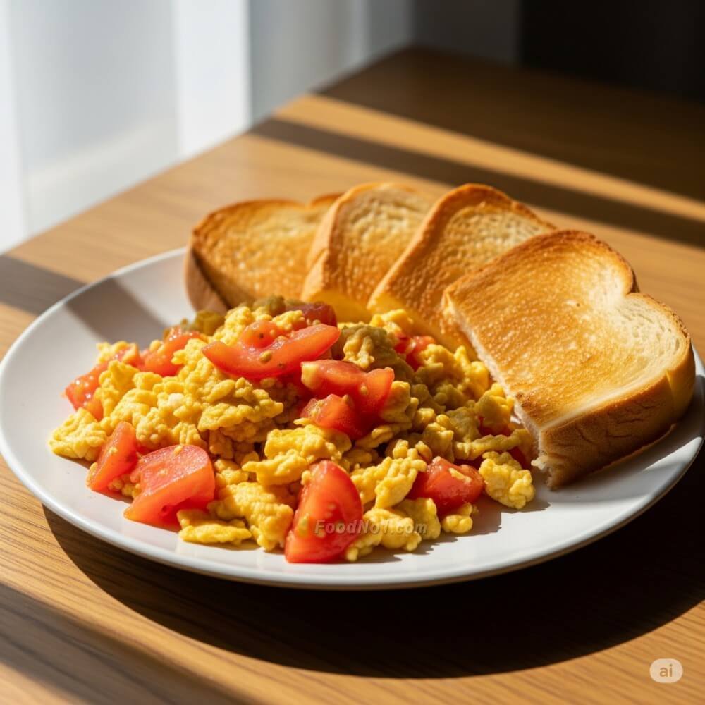 鮮茄炒蛋配烘多士