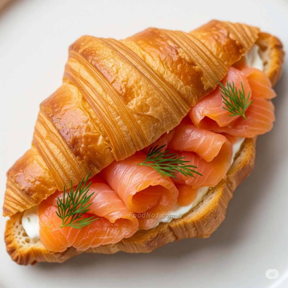 早餐牛角包配煙三文魚