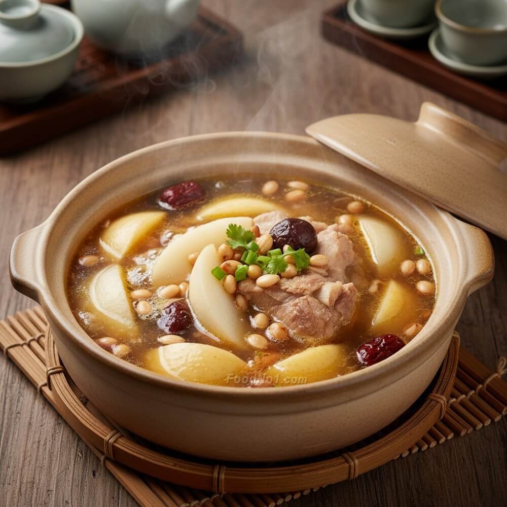 蘋果雪梨南北杏豬𦟌湯-有效清熱潤肺、止咳化痰。