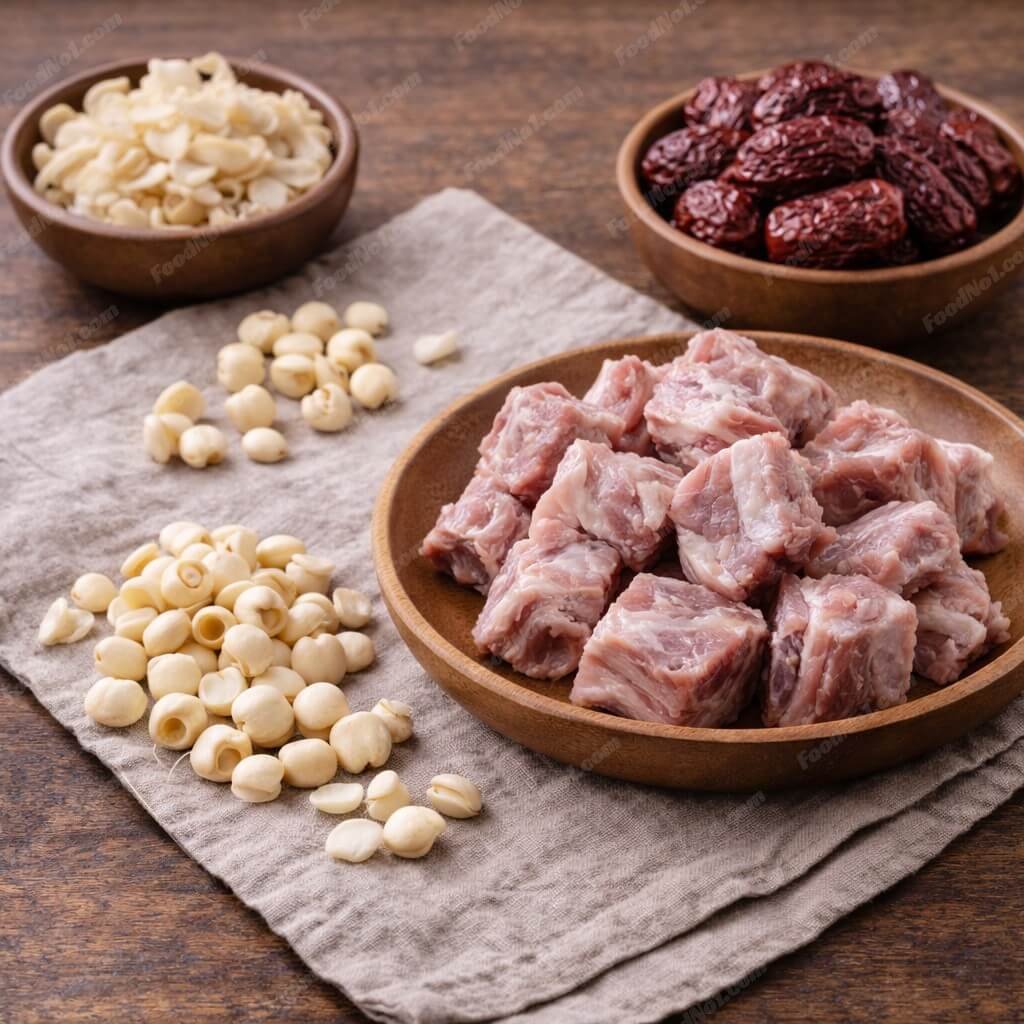 蓮子百合紅棗瘦肉湯-材料