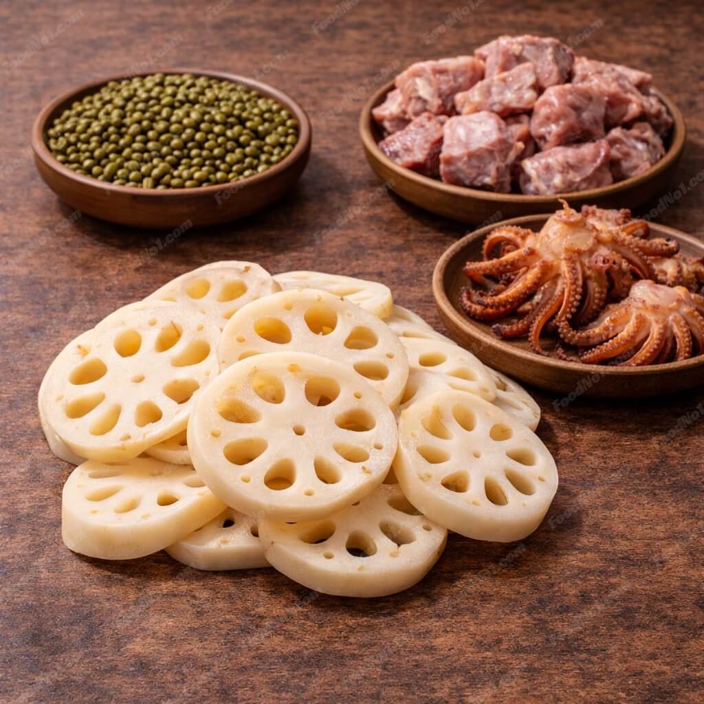 蓮藕綠豆章魚湯-材料