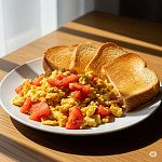 鮮茄炒蛋配烘多士 鮮茄炒蛋配烘多士