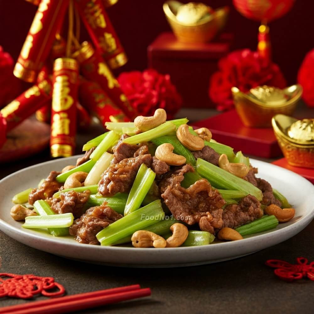 金銀滿屋做法,西芹炒肉粒,簡易年菜