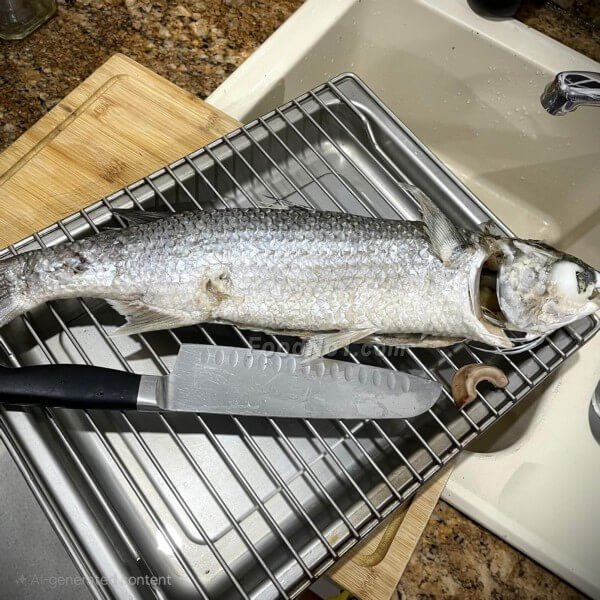 蒸澳洲烏頭魚->魚洗淨、去鰓內臟、擦乾水分