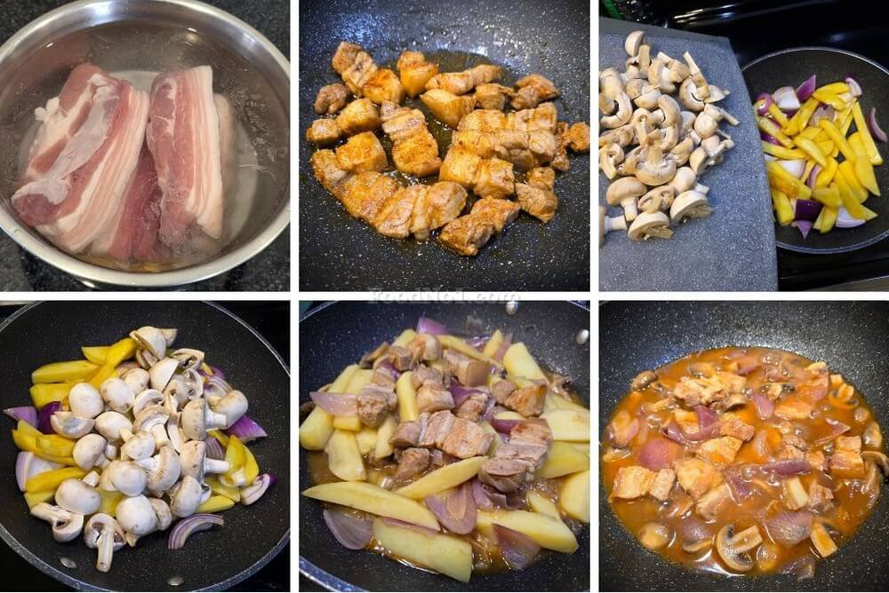 蘑菇薯條燜五花腩-烹調步驟