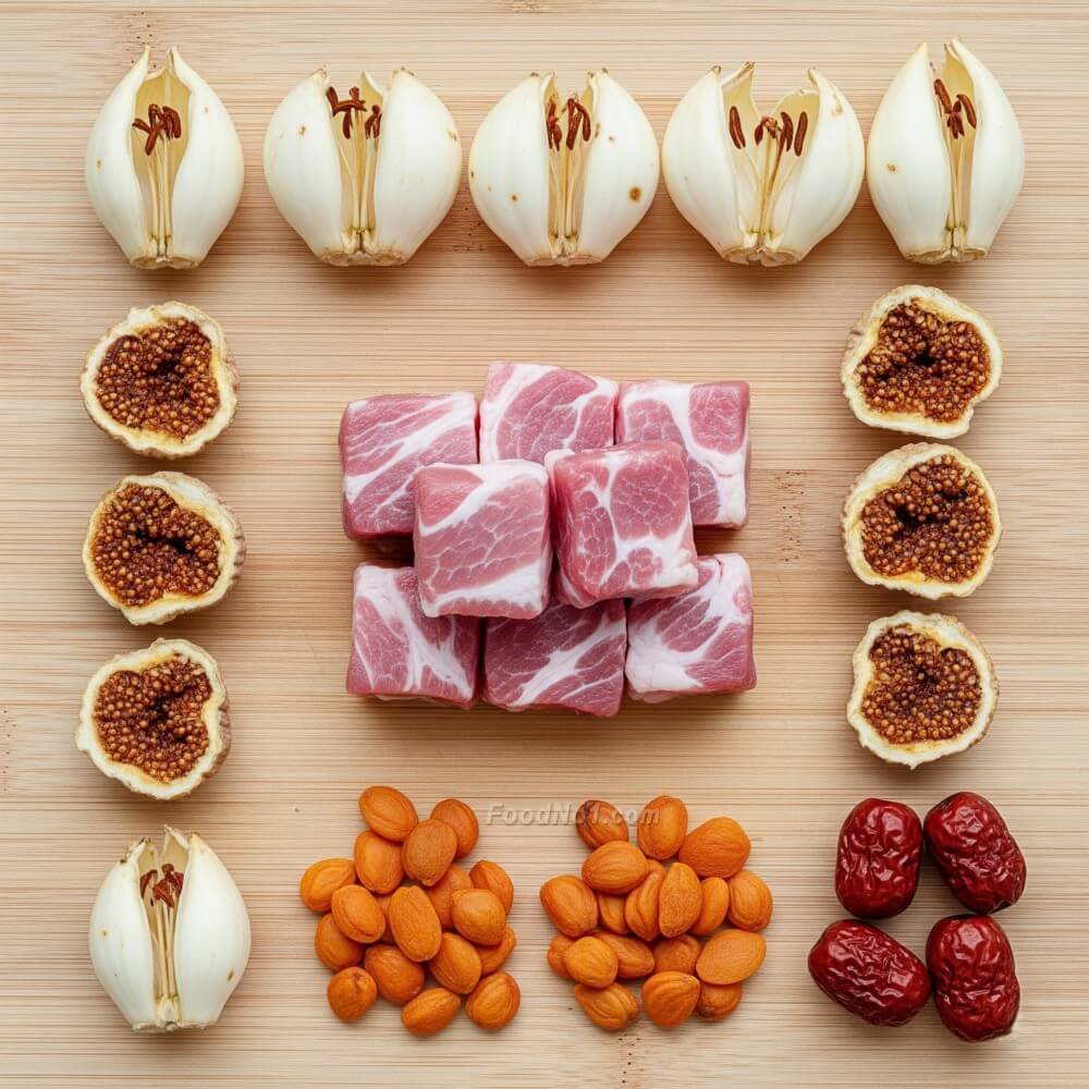 無花果百合南北杏燉豬展湯-材料