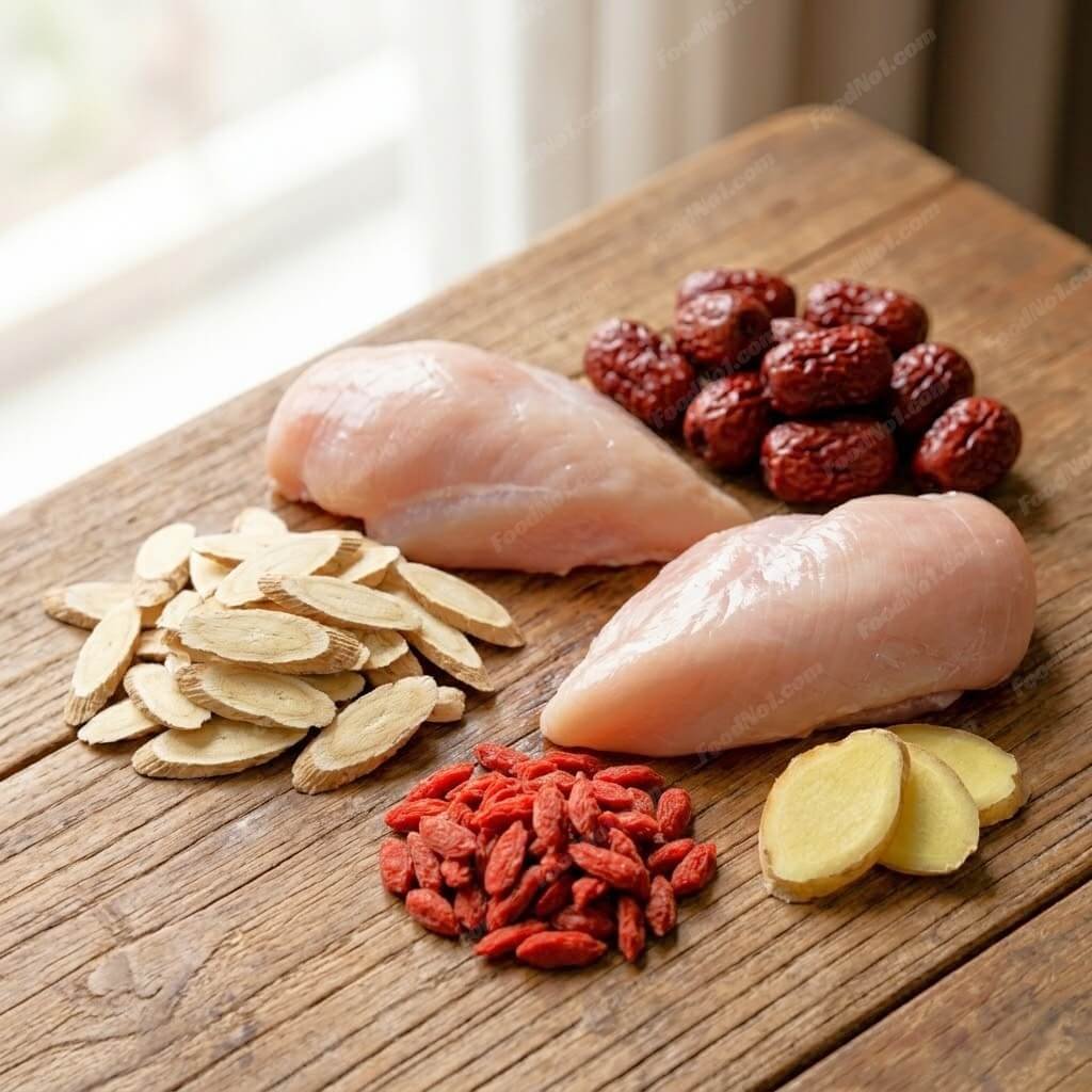 北芪紅棗杞子雞湯-材料